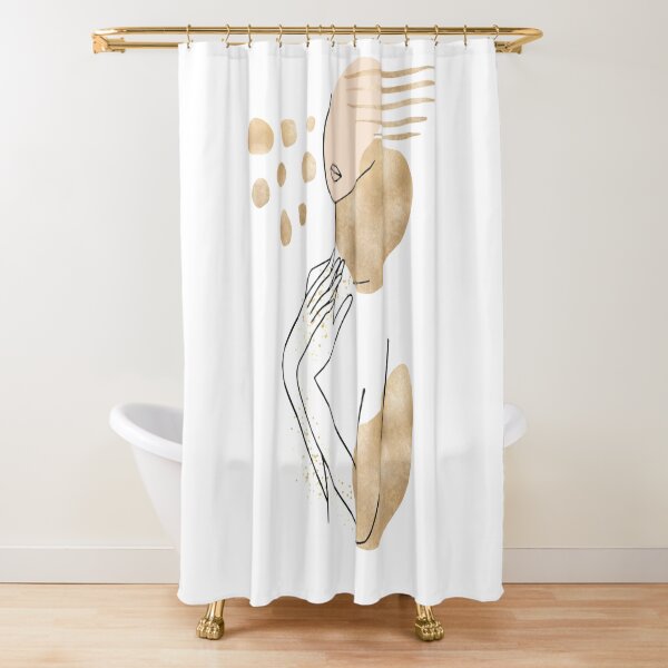 Abstract Line Art Woman With Gold Shapes Shower Curtain