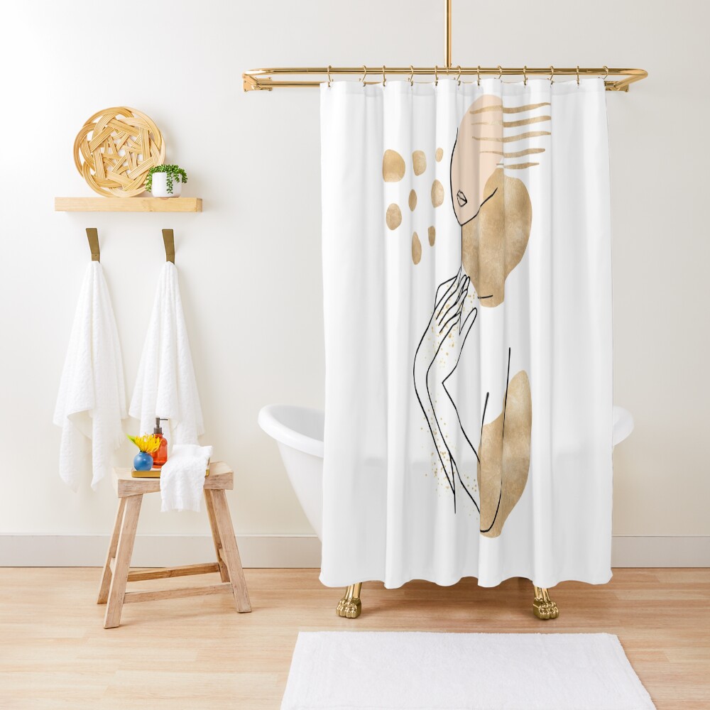 Abstract Line Art Woman With Gold Shapes Shower Curtain