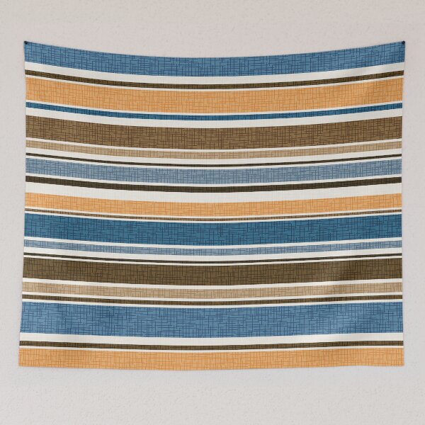 Item preview, Horizontal Stripes in Blue, Golden Saffron, Brown, Khaki, Ivory designed and sold by Elsy's Art.