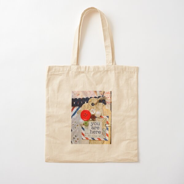You Are Here vintage travel Collage Cotton Tote Bag