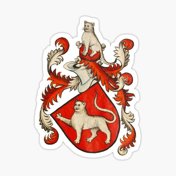 "MEDIEVAL HERALDIC CATS Coat of Arms in Red Ivory colors" Sticker by