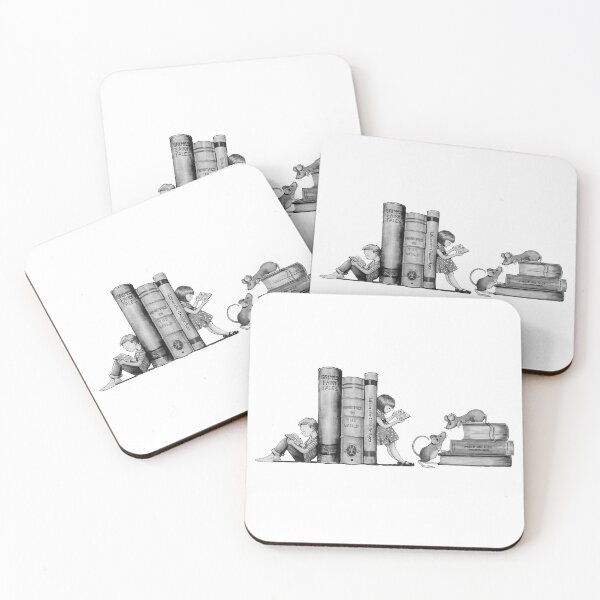 Item preview, Kids Reading, Mice Playing, Pencil Drawing, Fantasy Art designed and sold by JoyfulWhimsy.