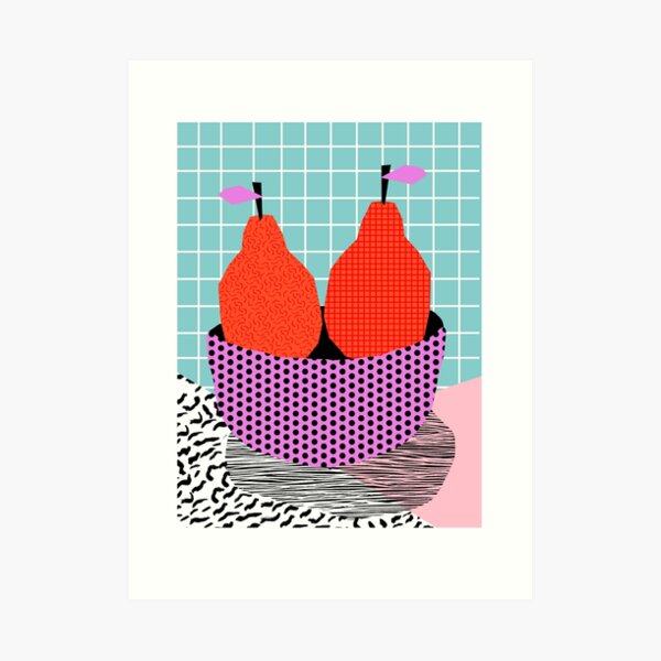Sprung - 80s throwback style vintage mod retro 1980s neon fruit still life pop art Art Print