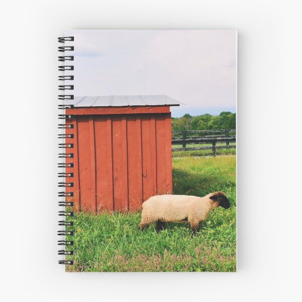 Item preview, red shed and sheep designed and sold by Eliza Hartman.