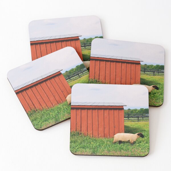 Item preview, red shed and sheep designed and sold by Eliza Hartman.