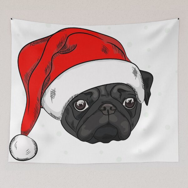 Item preview, Cute black pug in christmas hat designed and sold by TorriPhoto.