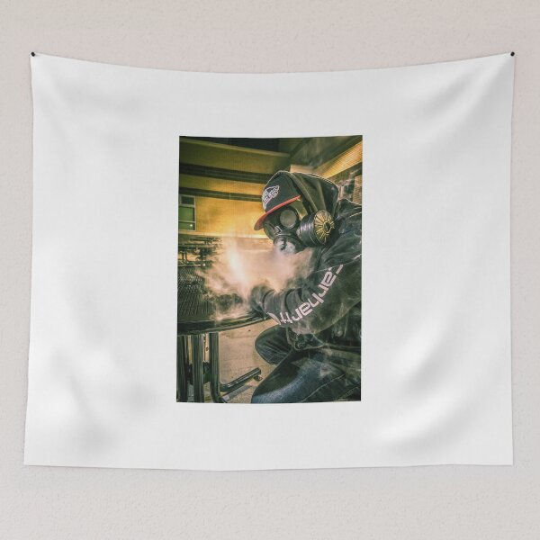 Item preview, man in gas mask at a table designed and sold by erikallen920.