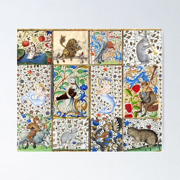 Vista previa del artículo con la obra «BESTIARIO MEDIEVAL EXTRAÑO QUE TOCA INSTRUMENTOS MUSICALES ENTRE FLORES Y FRUTAS», diseñado y vendido por BulganLumini.