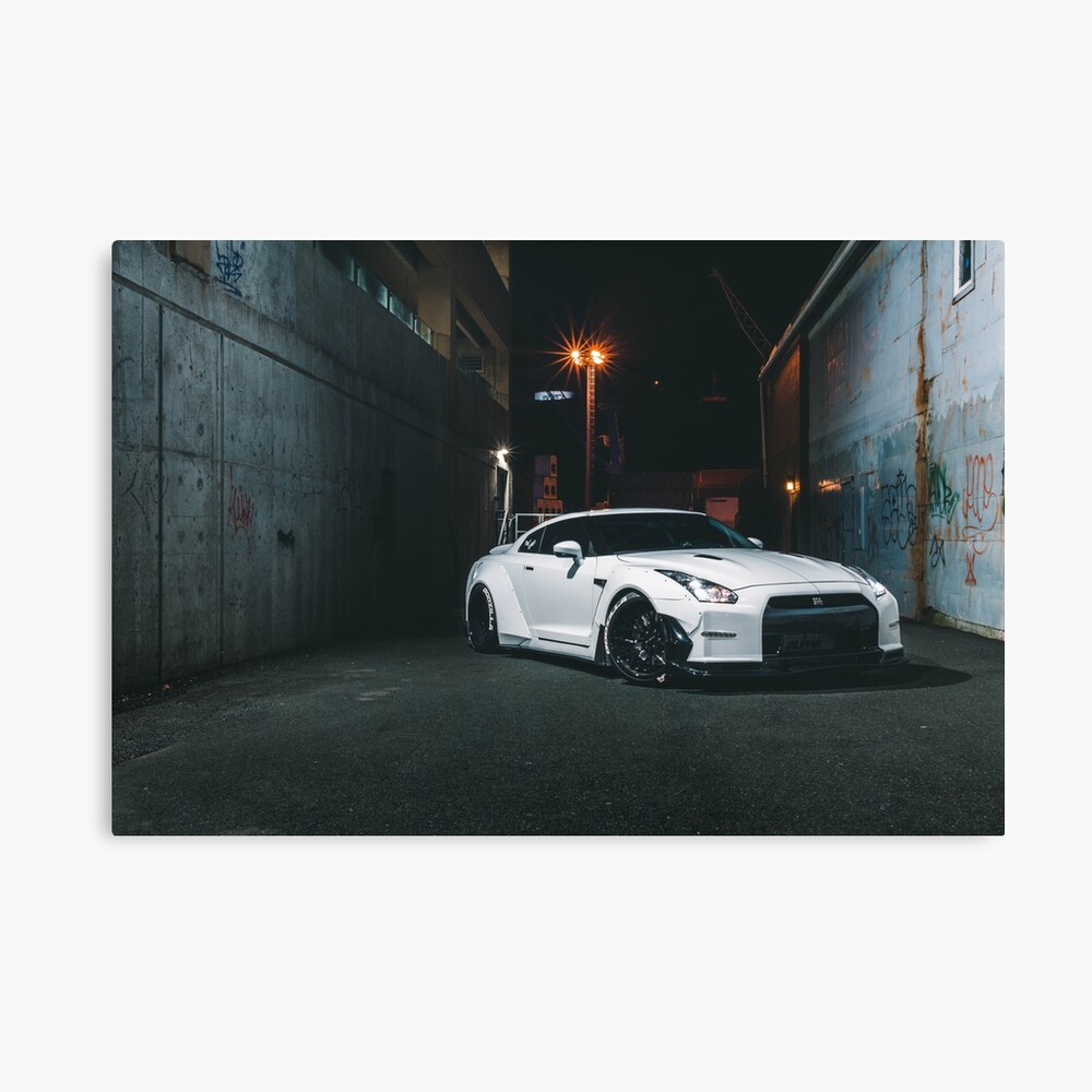 two men in masks with a white nissan gtr r36 Art Board Print for