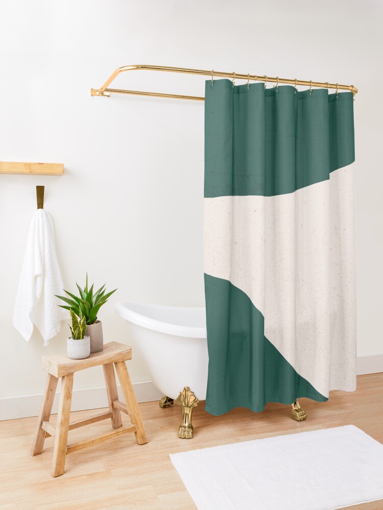 Alternate view of Emerald Green Cream abstract art Shower Curtain