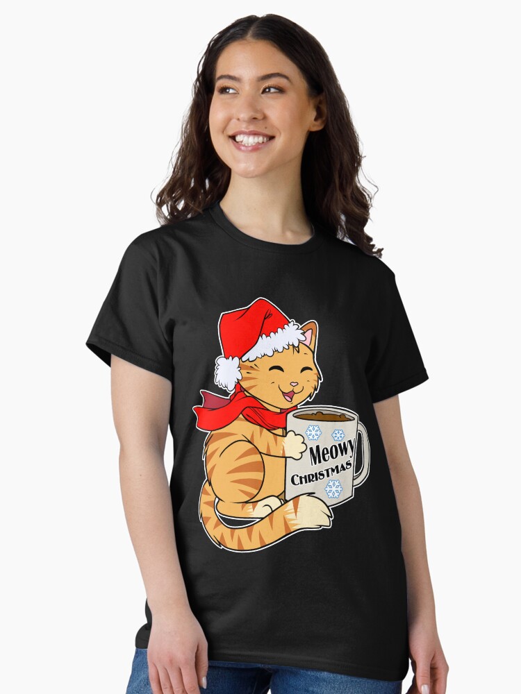 Thumbnail 2 of 7, Classic T-Shirt, Christmas Kitty Santa Hat Meowy Christmas Cute Funny Holiday designed and sold by cybercat.