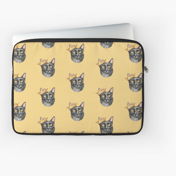 Black Cat Crown Watercolor Laptop Sleeve