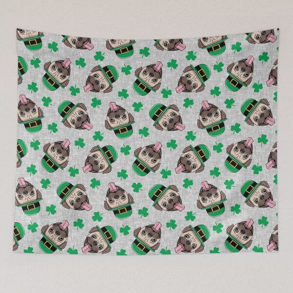 Item preview, Patty's pug - St. Patricks Day Smiling Pugs and shamrocks designed and sold by littlearrow.
