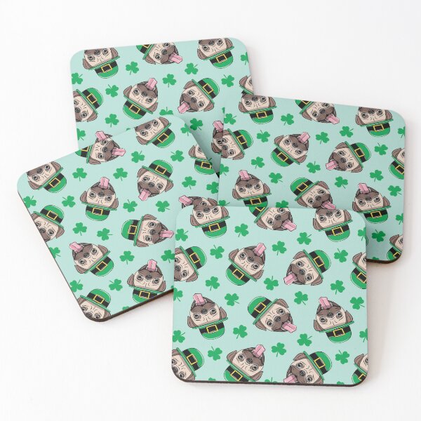 Item preview, Patty's pug - St. Patricks Day Smiling Pugs and shamrocks (mint) designed and sold by littlearrow.