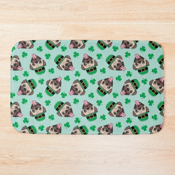 Item preview, Patty's pug - St. Patricks Day Smiling Pugs and shamrocks (mint) designed and sold by littlearrow.