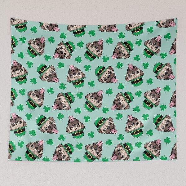 Item preview, Patty's pug - St. Patricks Day Smiling Pugs and shamrocks (mint) designed and sold by littlearrow.