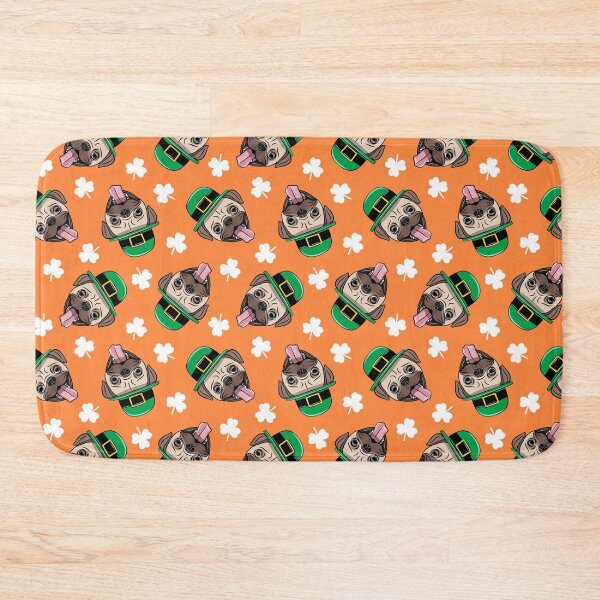 Item preview, Patty's pug - St. Patricks Day Smiling Pugs and shamrocks (orange) designed and sold by littlearrow.