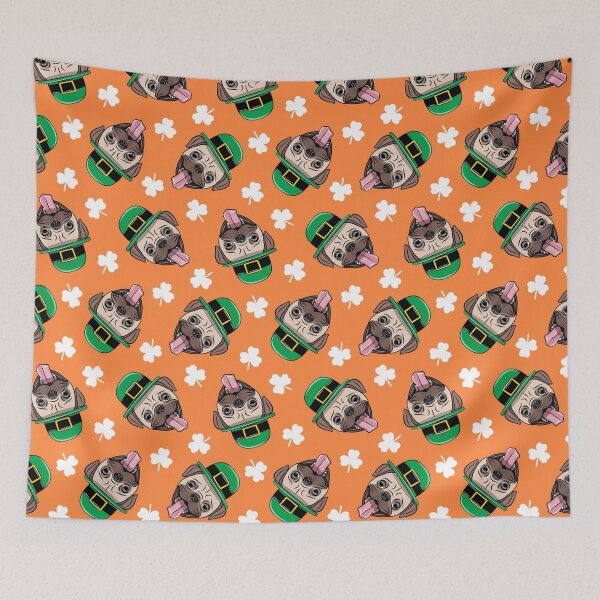 Item preview, Patty's pug - St. Patricks Day Smiling Pugs and shamrocks (orange) designed and sold by littlearrow.