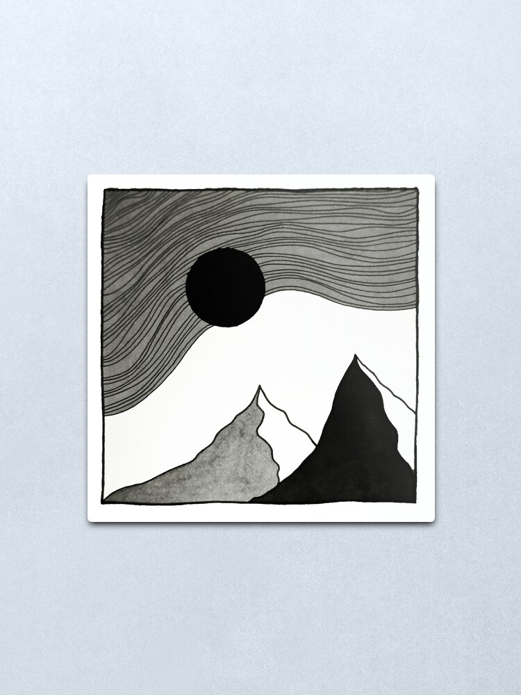 Lámina metálica «Montañas en blanco y negro - dibujo acuarela hecha a mano»  de sukaluna | Redbubble