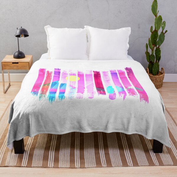 Item preview, Pink Brushstrokes Landscape with Blue Mountains and Golden Yellow Sun designed and sold by EightWinds.