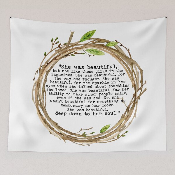 Item preview, "She Was Beautiful" | Quote from F. Scott Fitzgerald | Green Leaf Wreath designed and sold by ABdigitaldesign.
