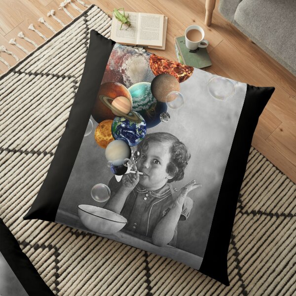 Blowing Space in bubbles Floor Pillow