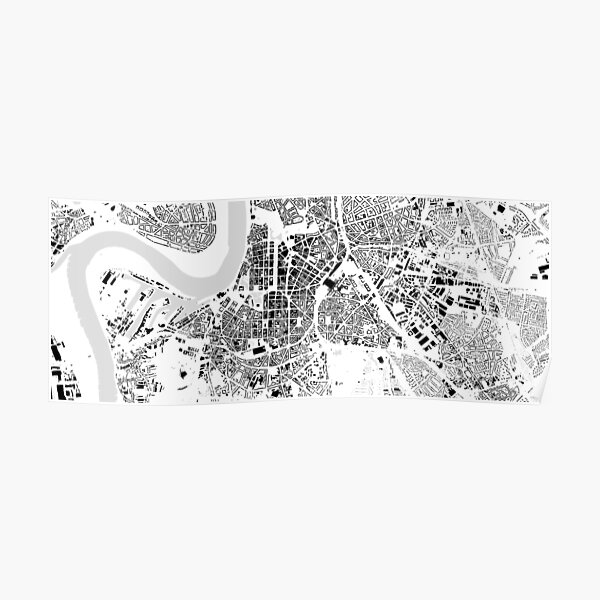 Düsseldorf black & white building city map Poster