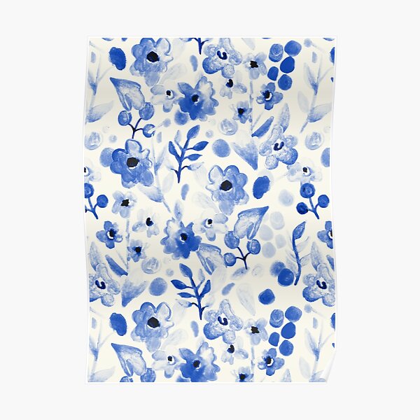 Blue China - Watercolor Floral Poster