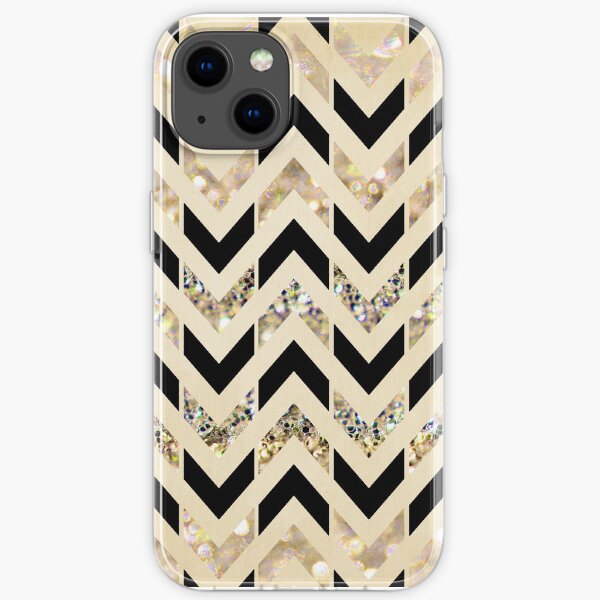 Black & Gold Glitter Herringbone Chevron on Nude Cream iPhone Soft Case