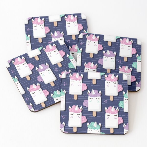 Item preview, Kawaii Cuddly Unicorn Ice Creams // animal popsicles on navy blue background designed and sold by SelmaCardoso.
