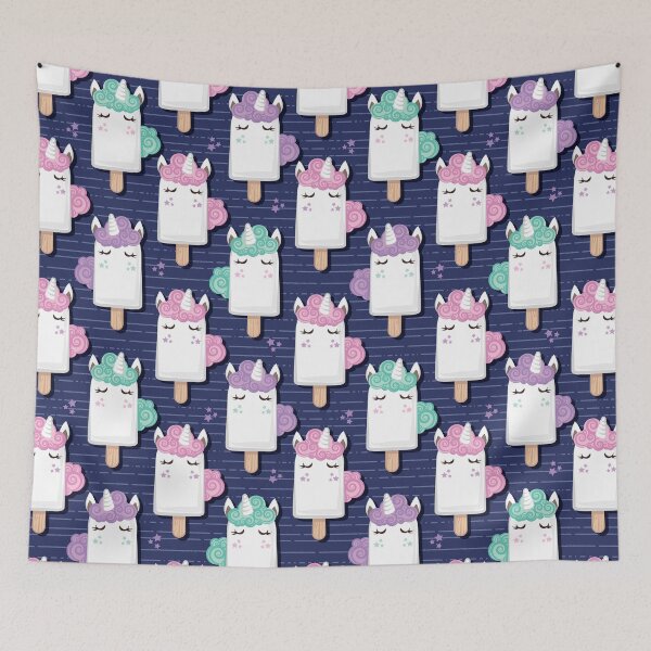 Item preview, Kawaii Cuddly Unicorn Ice Creams // animal popsicles on navy blue background designed and sold by SelmaCardoso.