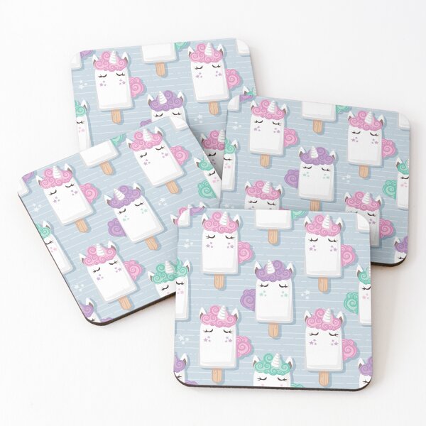 Item preview, Kawaii Cuddly Unicorn Ice Creams // animal popsicles on pastel blue background designed and sold by SelmaCardoso.