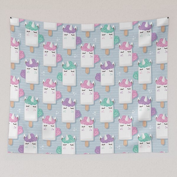 Item preview, Kawaii Cuddly Unicorn Ice Creams // animal popsicles on pastel blue background designed and sold by SelmaCardoso.