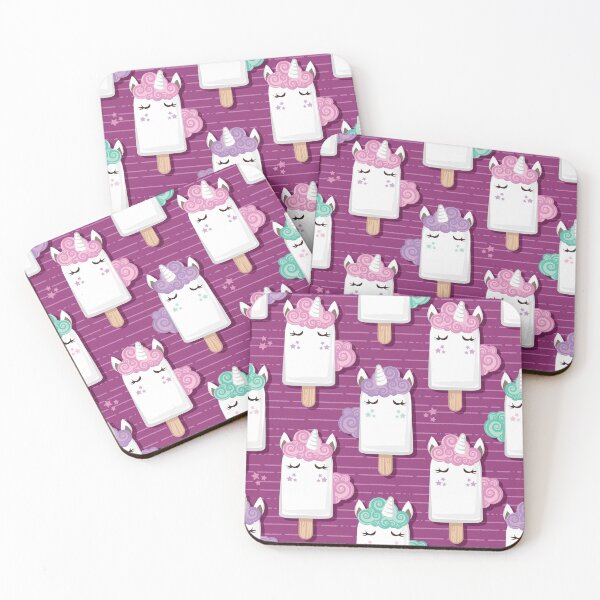 Item preview, Kawaii Cuddly Unicorn Ice Creams // animal popsicles on dark pink background designed and sold by SelmaCardoso.