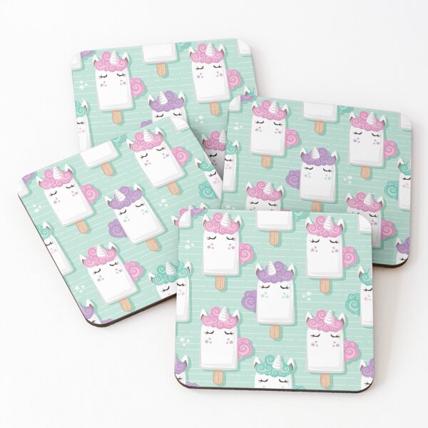 Item preview, Kawaii Cuddly Unicorn Ice Creams // animal popsicles on aqua background designed and sold by SelmaCardoso.