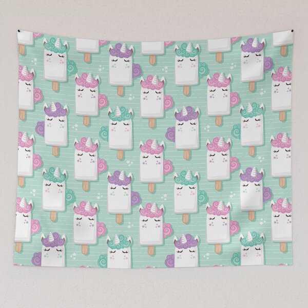 Item preview, Kawaii Cuddly Unicorn Ice Creams // animal popsicles on aqua background designed and sold by SelmaCardoso.