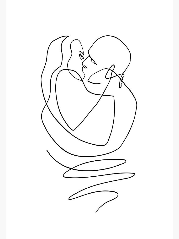 Lovers Kiss Couple Line Art Greeting Card By Theredfinch Redbubble