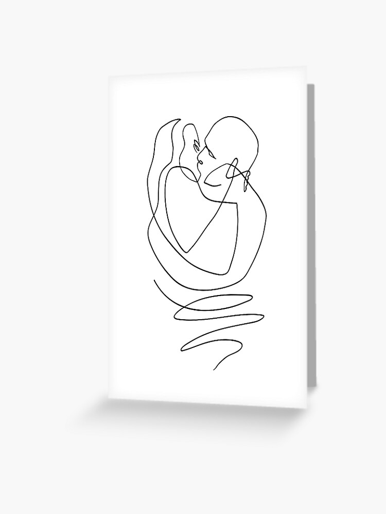Lovers Kiss Couple Line Art Greeting Card By Theredfinch Redbubble