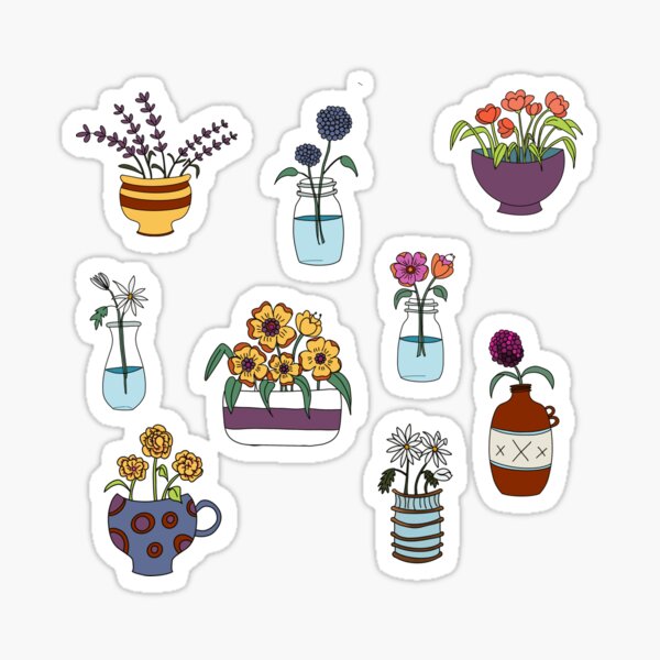 Flower pot, tiny planter, kiss cut, cute little stickers  Sticker