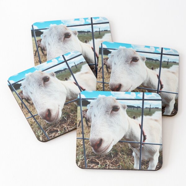 Item preview, goat saying hi through the fence designed and sold by Eliza Hartman.