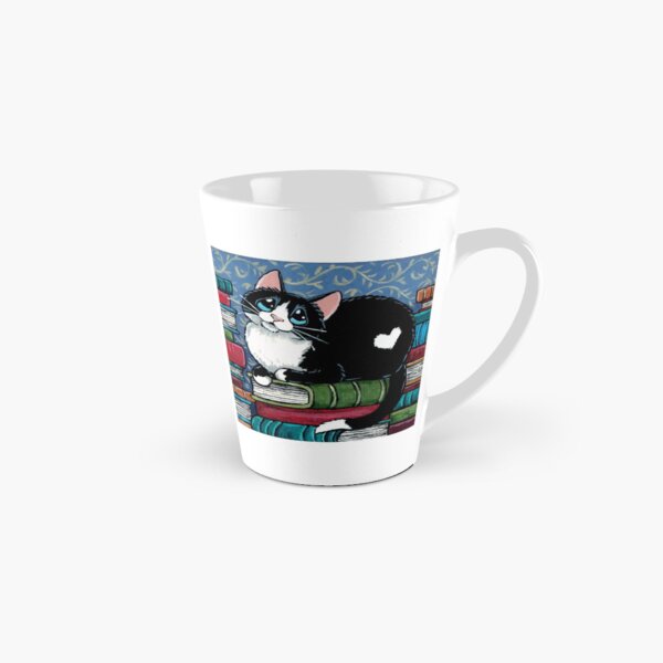 Bibliophile Cat and Piles of Books Tall Mug
