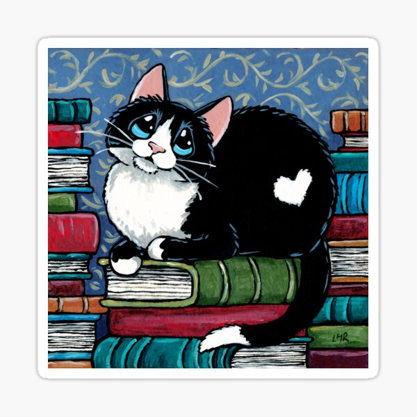Bibliophile Cat and Piles of Books Sticker