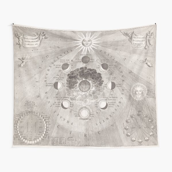 Antique 1708 Moon Phases Illustration Tapestry