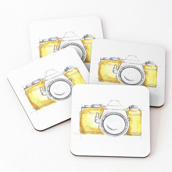Item preview, hand illustrated camera with yellow splash background designed and sold by Addie Hanson.