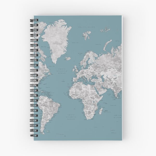 Item preview, Detailed grey watercolor and teal world map designed and sold by blursbyai.