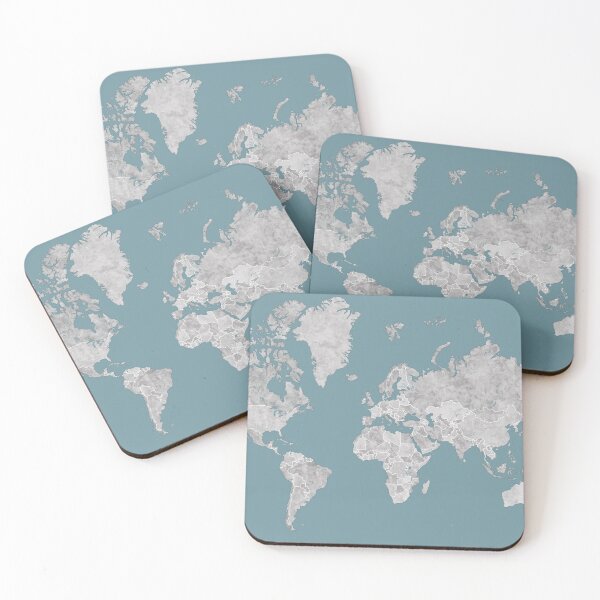 Item preview, Grey watercolor and teal world map designed and sold by blursbyai.