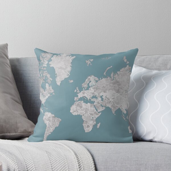 Item preview, Grey watercolor and teal world map designed and sold by blursbyai.