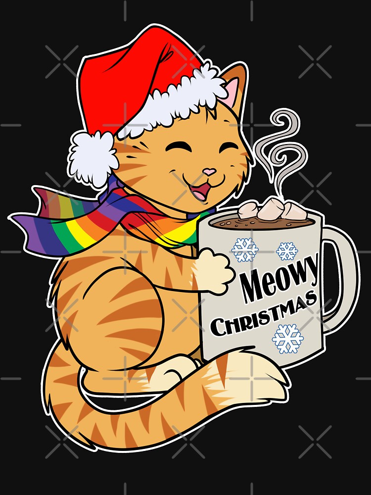 Thumbnail 7 of 7, Classic T-Shirt, Gay Pride Kitty Santa Hat Meowy Christmas Cute Funny Holiday designed and sold by cybercat.
