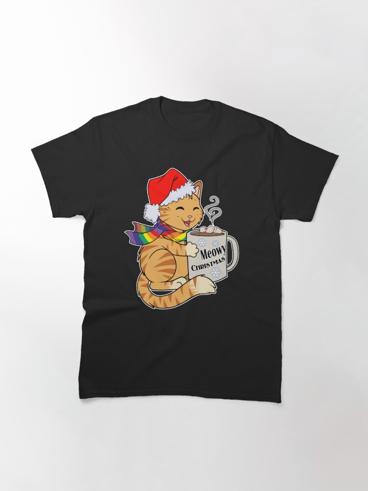 Thumbnail 3 of 7, Classic T-Shirt, Gay Pride Kitty Santa Hat Meowy Christmas Cute Funny Holiday designed and sold by cybercat.