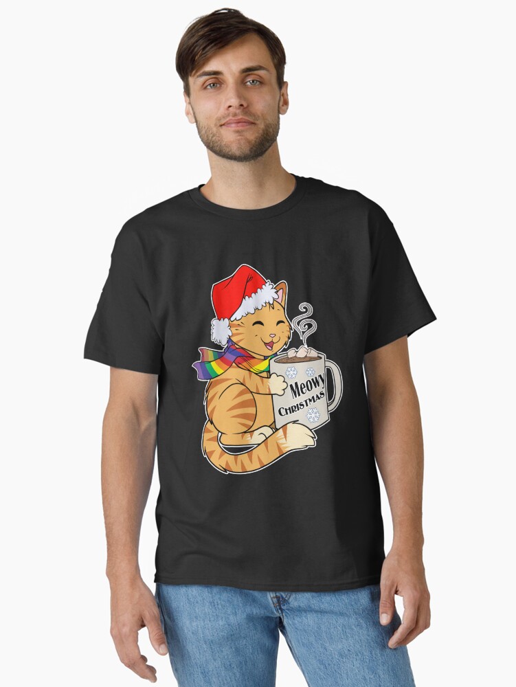 Thumbnail 2 of 7, Classic T-Shirt, Gay Pride Kitty Santa Hat Meowy Christmas Cute Funny Holiday designed and sold by cybercat.